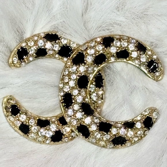 Vintage Rhinestone Crystal and Black Enamel Earrings - Picture 3 of 17